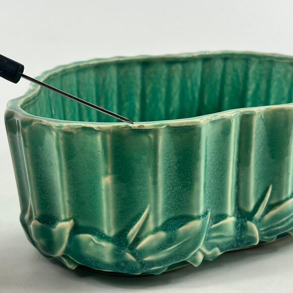 McCoy Pottery Oval Planter Green Bamboo Leaf USA Vintage Mid Century Signed 12” - Picture 11 of 13